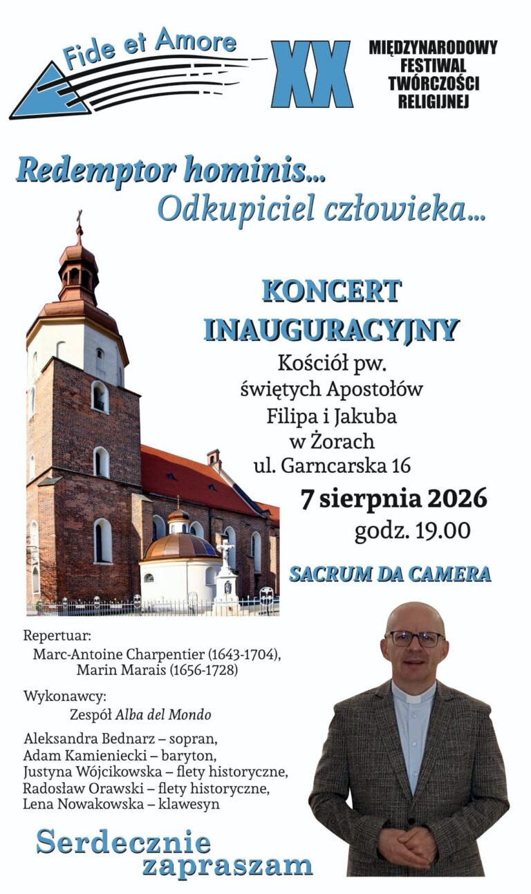 Plakat koncertu inauguracyjnego XX Festiwalu Fide et Amore, 7 sierpnia 2026, kościół w Żorach